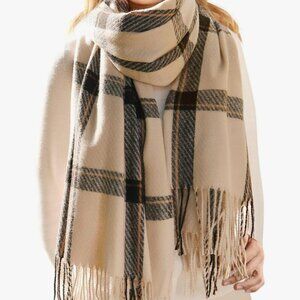 Winter Scarf for Women Shawl Cashmere Feel Tassel Plaid Large Oversized Scarves